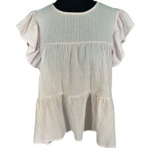 Boutique Flutter Sleeve Tiered Ticking Stripe Top Size Large